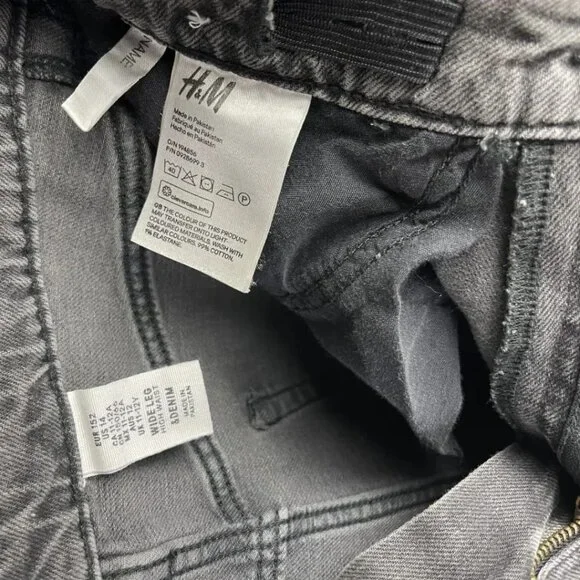 H&M Girls Wide Leg Jeans Size 14 Kids Dark Gray Denim High Waist Adjustable - Picture 12 of 14